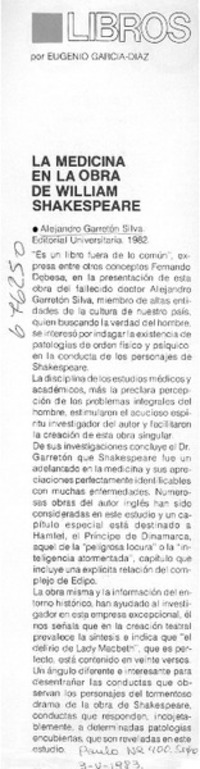 La medicina en la obra de William Shakespeare.