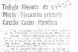 Trabajo literario de María Giacamán presenta Círculo Carlos Mondaca. Trabajo literario de María Giacamán presenta Círculo Carlos Mondaca.
