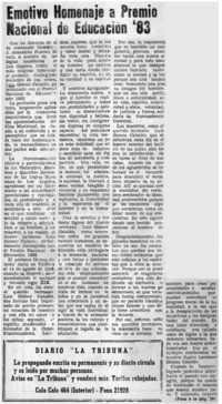 Emotivo homenaje a premio nacional de educación '83. Emotivo homenaje a premio nacional de educación '83.