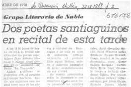 Dos poetas santiaguinos en recital de esta noche. Dos poetas santiaguinos en recital de esta noche.