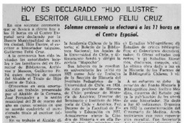Hoy es declarado "Hijo ilustre" el escritor Guillermo Feliú Cruz. Hoy es declarado "Hijo ilustre" el escritor Guillermo Feliú Cruz.