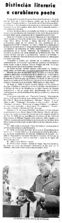 Distinción literaria a carabinero poeta. Distinción literaria a carabinero poeta.