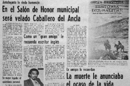 En el salón de honor municipal será velado caballero del ancla. En el salón de honor municipal será velado caballero del ancla.