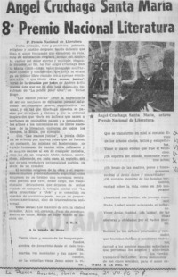 Angel Cruchaga Santa María 8° Premio Nacional de Literatura Angel Cruchaga Santa María 8° Premio Nacional de Literatura