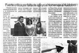 Fuerte crítica por falta de apoyo a homenaje a Huidobro. Fuerte crítica por falta de apoyo a homenaje a Huidobro.