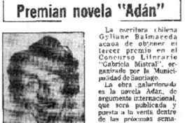 Premian novela "Adán". Premian novela "Adán".