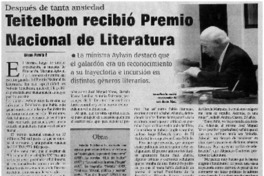 Teitelboim recibió premio nacional de literatura Teitelboim recibió premio nacional de literatura