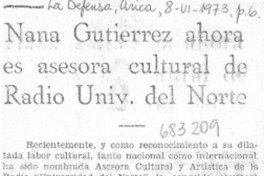 Nana Gutiérrez ahora es asesora cultural de Radio Univ. del Norte. Nana Gutiérrez ahora es asesora cultural de Radio Univ. del Norte.