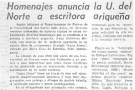 Homenajes anuncia la U. del Norte a escritora ariqueña. Homenajes anuncia la U. del Norte a escritora ariqueña.