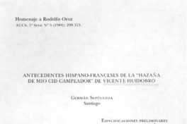 Antecedentes hispano-franceses de la "Hazaña de Mio Cid Campeador" de Vicente Huidobro