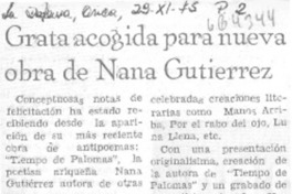Grata acogida para nueva obra de Nana Gutiérrez. Grata acogida para nueva obra de Nana Gutiérrez.