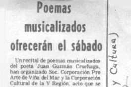 Poemas musicalizados ofrecerán el sábado. Poemas musicalizados ofrecerán el sábado.