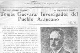 Tomás Guevara: investigador del pueblo araucano Tomás Guevara: investigador del pueblo araucano