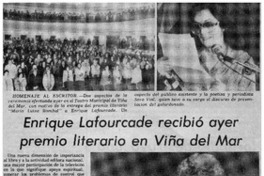 Enrique Lafourcade recibió ayer premio literario en Viña del Mar. Enrique Lafourcade recibió ayer premio literario en Viña del Mar.