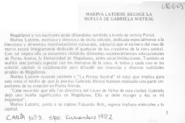 Marina Latorre recoge la huella de Gabriela Mistral. Marina Latorre recoge la huella de Gabriela Mistral.