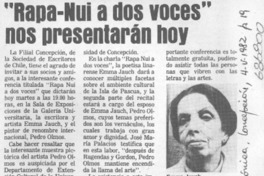 Rapa-Nui a dos voces" nos presentarán hoy.