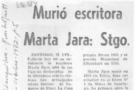 Murió escritora Marta Jara: Stgo. Murió escritora Marta Jara: Stgo.