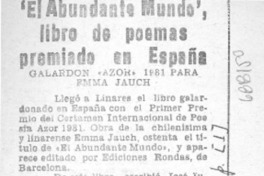 El abundante mundo" libro de poemas premiado en España. El abundante mundo" libro de poemas premiado en España.