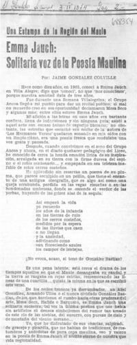 Emma Jauch: solitaria voz de la poesía maulina Emma Jauch: solitaria voz de la poesía maulina