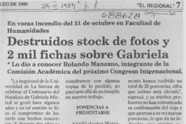 Destruidos stock de fotos y 2 mil fichas sobre Gabriela. Destruidos stock de fotos y 2 mil fichas sobre Gabriela.