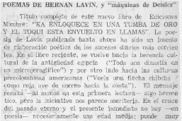 Poemas de Hernán Lavín, y "máquinas de Deisler". Poemas de Hernán Lavín, y "máquinas de Deisler".