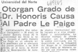 Otorgan grado de Dr. Honoris causa al padre Le Paige. Otorgan grado de Dr. Honoris causa al padre Le Paige.