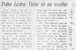 Pedro Lastra, visita de un escritor. Pedro Lastra, visita de un escritor.