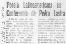 Poesía latinoamericana en conferencia de Pedro Lastra. Poesía latinoamericana en conferencia de Pedro Lastra.