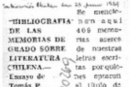 Bibliografía de las memorias de grado sobre literatura chilena Bibliografía de las memorias de grado sobre literatura chilena