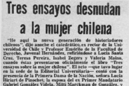 Tres ensayos desnundan a la mujer chilena. Tres ensayos desnundan a la mujer chilena.