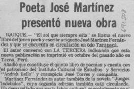 Poeta José Martínez presentó nueva obra. Poeta José Martínez presentó nueva obra.