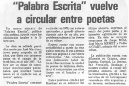 "Palabra escrita" vuelve a circular entre poetas. "Palabra escrita" vuelve a circular entre poetas.