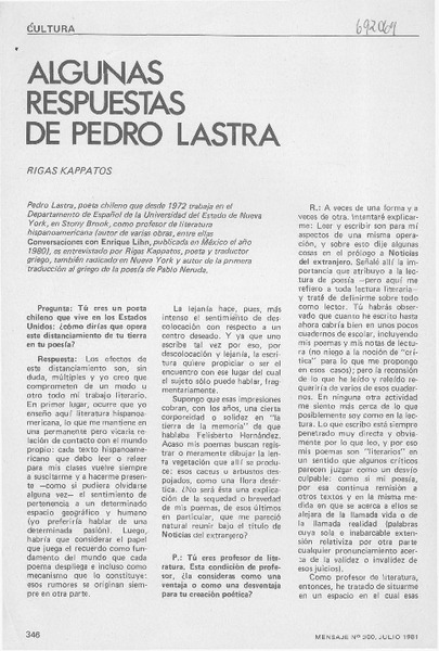 Algunas respuestas de Pedro Lastra : [entrevista]
