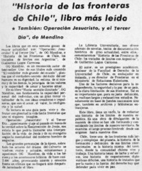 Historia de las fronteras de Chile", libro más leído. Historia de las fronteras de Chile", libro más leído.