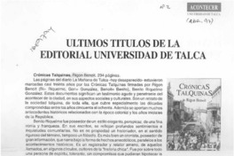 Ultimos títulos de la editorial Universitaria de Talca Ultimos títulos de la editorial Universitaria de Talca