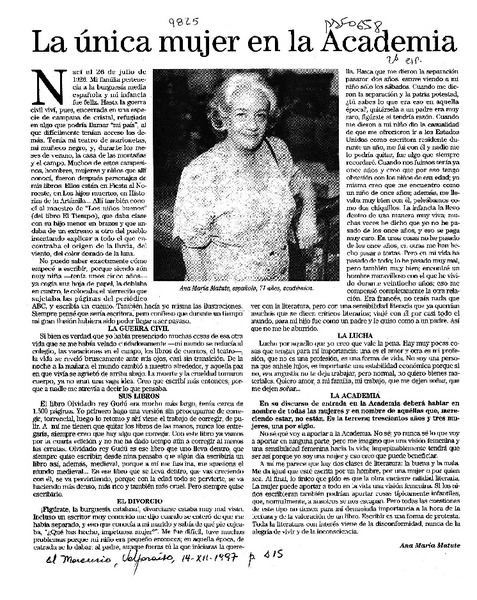 La única mujer en la Academia  [artículo] Ana María Matute.