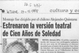 Estrenaron la versión teatral de Cien años de soledad  [artículo] .