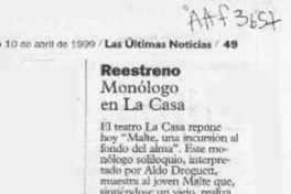 Reestreno, monólogo en La Casa  [artículo].