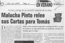 Malucha Pinto relee sus cartas para Tomás  [artículo] Leopoldo Pulgar.