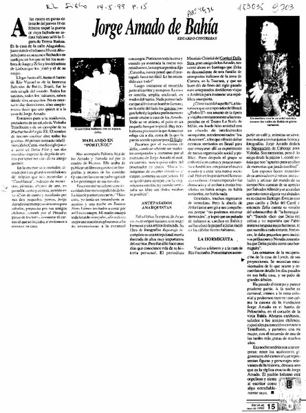 Jorge Amado de Bahía  [artículo] Eduardo Contreras.