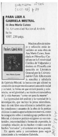 Para leer a Gabriela Mistral Para leer a Gabriela Mistral