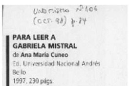 Para leer a Gabriela Mistral Para leer a Gabriela Mistral