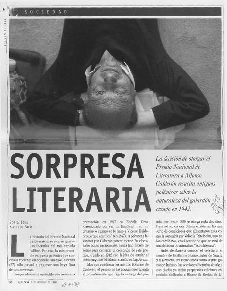Sorpresa literaria  [artículo] Sonia Lira [y] Marcelo Soto.
