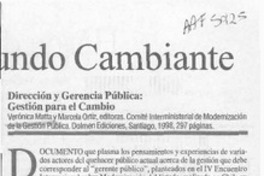 Dirección y gerencia pública, gestión para el cambio  [artículo] Cristóbal Camino M.