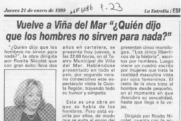 Vuelve a Viña del Mar quién dijo que los hombres no sirven para nada?  [artículo] .