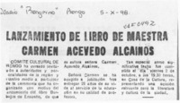 Lanzamiento de libro de maestra Carmen Acevedo Alcaínos  [artículo].