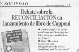 Debate sobre la reconciliación en lanzamiento de libro de Capponi  [artículo].