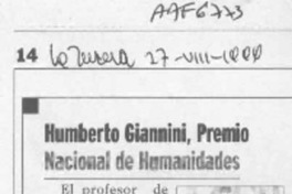 Humberto Giannini, Premio Nacional de Humanidades  [artículo].