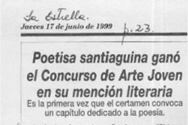 Poetisa santiaguina ganó el concurso de arte joven en su mención literaria  [artículo].