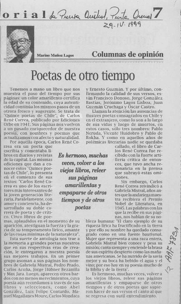 Poetas de otro tiempo  [artículo] Marino Muñoz Lagos.